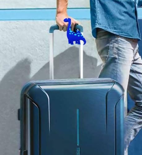 Cute Cartoon Dinosaur Silicone Luggage Tag Fun Triceratops Travel Bag Tag Personalized Labels for Cruise Airport (Blue-Diplodocus) 8