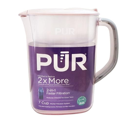 PUR 7-Cup Water Pitcher, 1 Genuine Filter, Cleaner, Great-tasting Water, Dishwasher Safe, Powerful, Faster Filtration, LockFit Cap Design - Blush