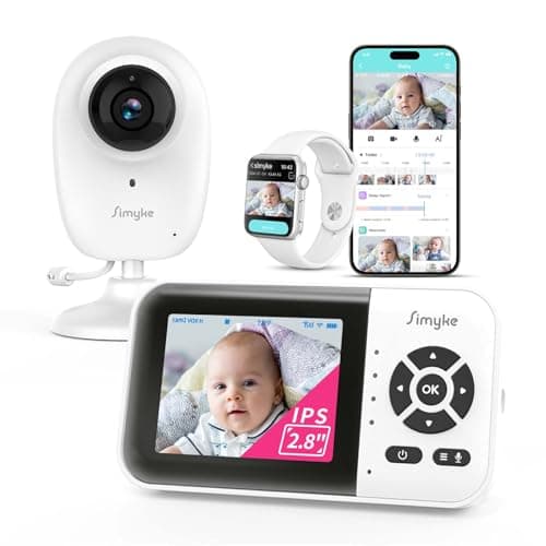 Simyke Smart Video Baby Monitor with Camera and Audio,Dual Mode,WiFi On/Off Switch,2.8inch Display,App,1080p Camera,1500ft Long Range,Night Vision,2-Way Talk,AI Baby Growth Album Function