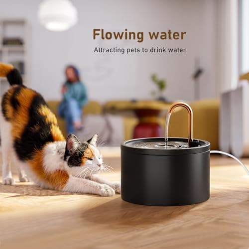 DOOOB Ceramic Cat Water Fountain, 2.1L/71oz Ceramic Cat Fountain, Automatic Ceramic Water Fountain for Cats, Pet Water Fountain with Ultra-Quiet Pump and 3 Filters & 3 Sponges (Black) 6