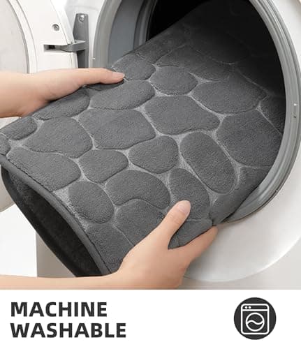 YIHOUSE Bathroom Mat Rug, Memory Foam Bath Mat, Non-Slip Bathroom Floor Mats, Cobblestone Bath Mats Absorbent Bath Rugs Washable Quick Dry (17x24,Dark Gray) 6