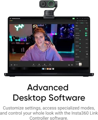 Insta360 Link 2-PTZ 4K Webcam with 1/2" Sensor, AI Tracking, Gesture Control, HDR, Noise-Canceling Mic, Webcam for Laptop, Live Streaming, Gaming 9