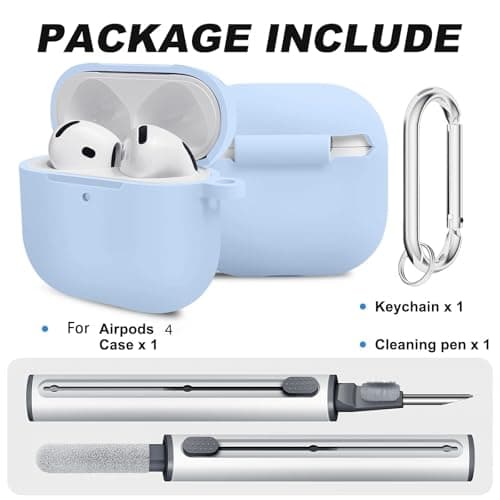 Woyinger for Airpods 4th Case Cover, Come with Cleaner Kit,Soft Skin Silicone Case Cover with Keychain, Full Protective Case for Men and Women, Compatible with AirPods 4th Generation Case,Sky Blue 2