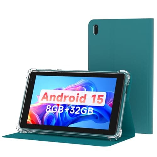 PEICHENG Tablet with Protective Case, 7" IPS 1024 * 600 Android 15.0 Tab PC RAM 8GB(3+5Expand)+ROM 32GB Bluetooth 5.0 WiFi6 2.4G+5G 2MP+5MP Dual Cameras (Blue)