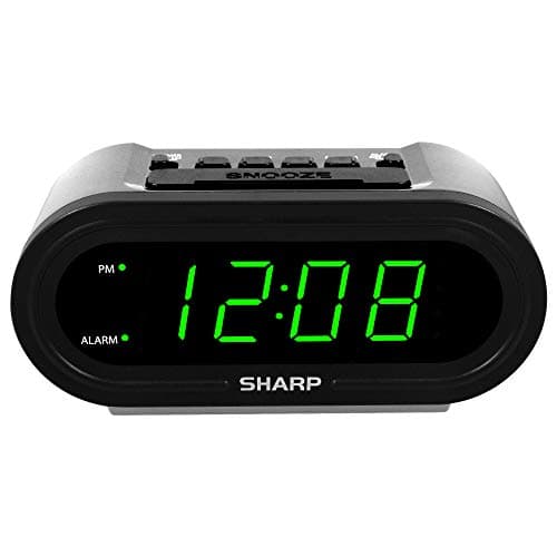 Sharp AccuSet Automatic Smart Alarm Clock – Self-Setting Digital Clock, Auto Time & DST Adjustment, Easy-Read Green LED Display, Battery Backup, Simple Plug-and-Play Clock for Seniors & Bedrooms