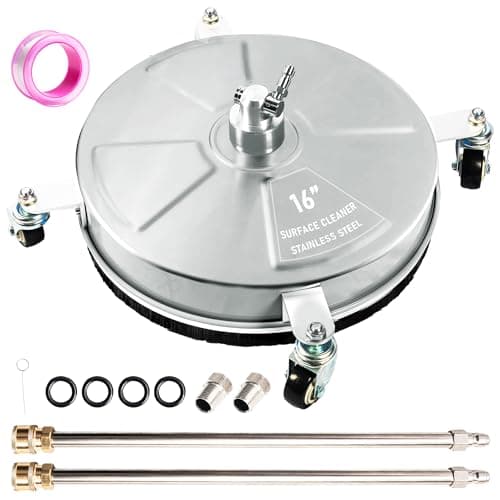 Wexo Palindrog 16" Pressure Washer Surface Cleaner with 4 Wheels, Stainless Steel Power Washer Surface Cleaner for Driveways Sidewalks Patios, 1/4" Quick Connector, 2 Extension Wand, 4000 PSI