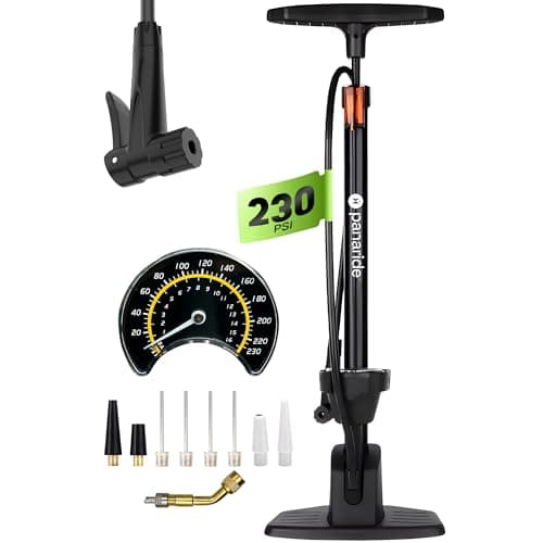 Bicycle Pump with Pressure Gauge – High Pressure Bike Tire Inflator 230 PSI – Reliable and Versatile Floor Air Pump with Presta Schrader Valves – Bike Pumps for Tires