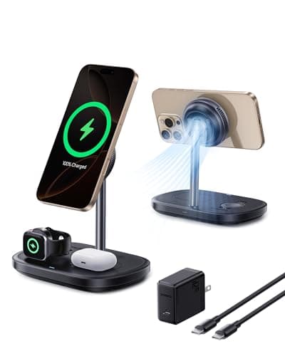 Baseus 3 in 1 Wireless Charger Stand, Qi2 15W Magnetic Charging Station with TEC Cooling, MagSafe-Compatible iPhone Charger for iPhone12-17 Series, Apple Watch, AirPods - 45W Adapter Included