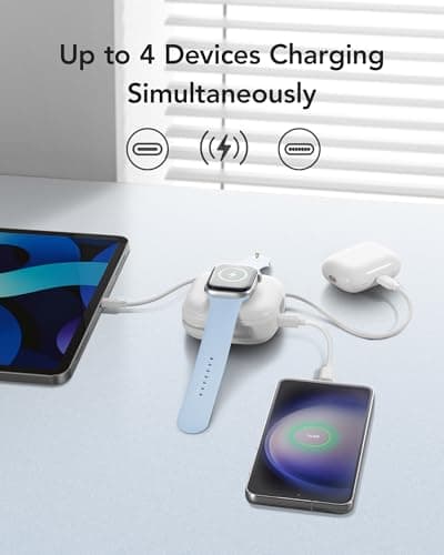 charmast 10000mAh Magnetic Portable Charger, 20W Wireless Power Bank Fast Charging, Travel Battery Pack with Built-in Cables for Apple Watch Ultra/11/10/9/8/7/6/SE and iPhone 17/16/15/14/13/12 6