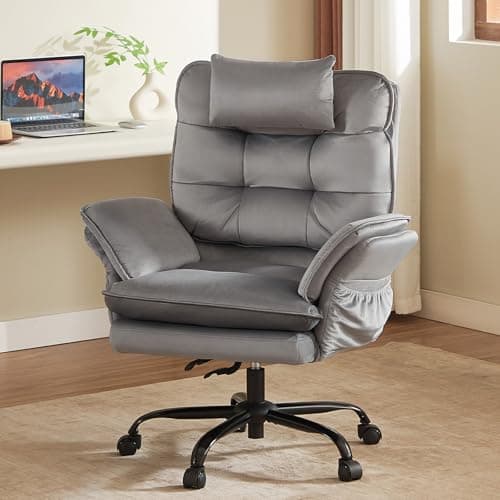 Bestier Cross Legged Office Chair, Criss Cross Chair with Adjustable Arms, 135° Reclining Velet Executive Chair with Wheels, Big and Tall Computer Desk Chair for Home, Office - Grey
