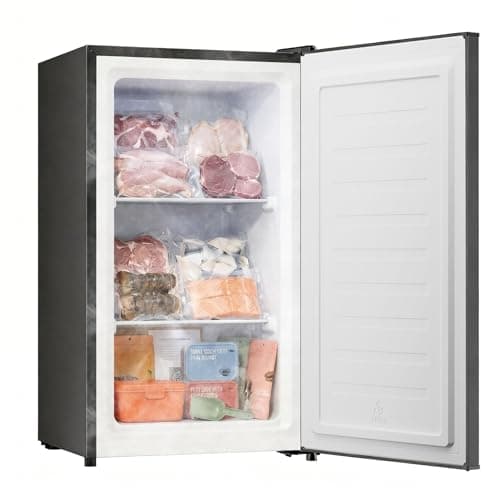 BANGSON 2.1 Cu.ft Upright Freezer, Compact Mini Freezer with Ultra Low Power 40W &Reversible Black Door, Adjustable Thermostat, Removable Shelves, Small Freezer for Dorm/Office/Apartment, Black