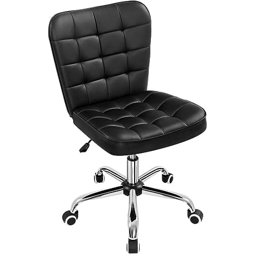 Yaheetech Modern Tufted Armless Desk Office Chair Faux Leather Upholstered Computer Chair with Adjustable Seat Height and Rolling Wheels for Home/Office, Black