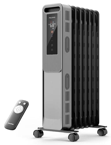 PELONIS Oil Filled Radiator, Electric Space Heater for Indoor Use Large Room with Thermostat & Remote, 3 Modes & 3 Heat Settings, ECO Mode, 24H Timer, Quiet, Overheat & Tip-Over Protection, 1500W