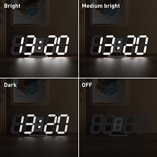 EDUP HOME 3D LED Digital Wall Clock/Desk Alarm Clock with Remote Control for Kitchen Bedroom Office, 9.7" LED Night Light Decor Clock Adjust Brightness 12H/24H Time Date Temperature, Great Gift 7