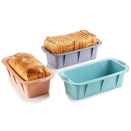 MONGSEW 3PCS Silicone Bread Loaf Pan, Non-Stick Bread Pans for Baking, Easy Release Loaf Pan, Great for Homemade Bread, Cakes, Brownies, Dishwasher Safe (3 Colors, Nesting Design) 9