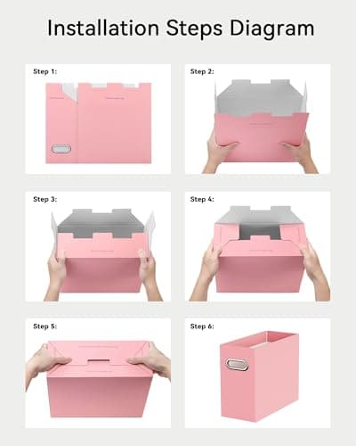 Oterri File Organizer Box, Portable Collapsible Cardboard File Folder Organizer with Handle for Letter Size Hanging Files, Document Storage Box for Home Office & Classroom (2 Packs, Pink) 5