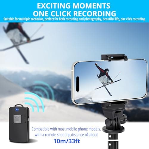 BZE 62 inches Extendable Selfie Stick Tripod with Wireless Remote & Phone Holder, Portable Aluminum Alloy 3 in 1 Stand for Group Photos, Vlogging & Travel Compatible with All Smartphones 5