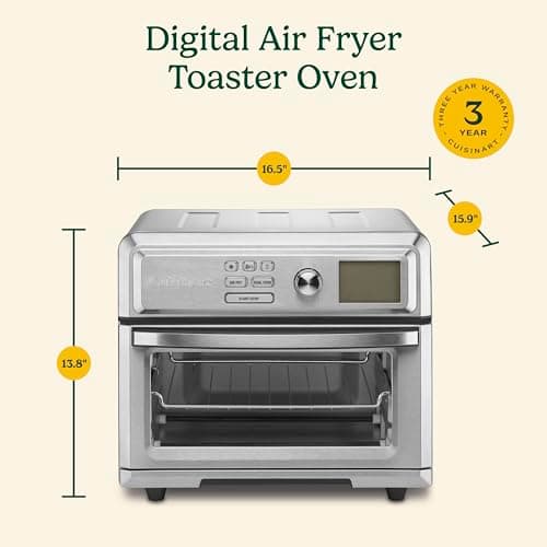 Cuisinart Air Fryer Toaster Oven, Digital Display, 1800 Watt Air Fryer Toaster Oven Combo with Adjustable Temperature and Controls, Stainless Steel Small Kitchen Appliance, TOA-65,Silver 8