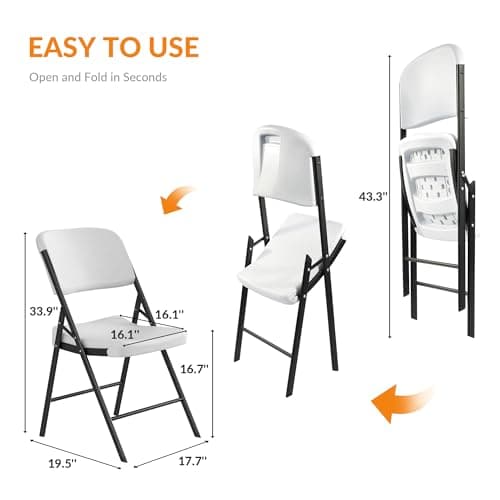 Elevon Folding Chairs Heavy Duty Plastic Chairs with 350-Pound Capacity for Home Office Camping Kitchen Dining Wedding Party Event Picnic, White, 2-Pack 3