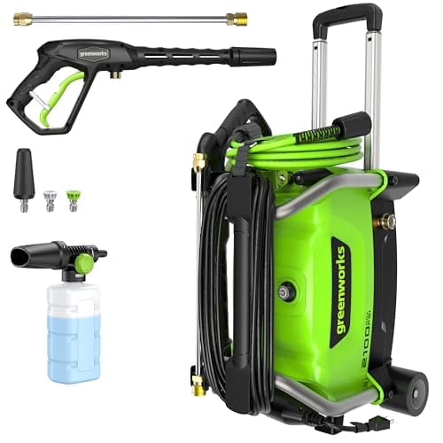 Greenworks 2100 PSI (SGS Certified) 1.2 GPM 13Amp Compact Electric Pressure Washer Telescoping Handle Power Washer for Cars, Driveways, Patios, Patio Furniture & Around Pools