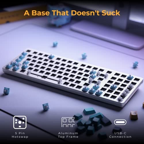 GLORIOUS Gaming GMMK 2 Full Size (96%) Barebones (Frame Only) - Mechanical Gaming Keyboard Frame, Full Size (96%), Aluminium, Customisable, Per Key RGB, American QWERTY Layout - White 5