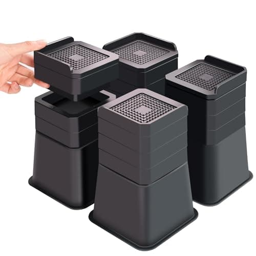 Wanry flourigems Bed Risers Heavy Duty, Adjustable Furniture Risers 3,4,5,6,7 inch, L Shape Bed Lifts Risers for Table Legs, Couch, Sofa, Desk, Cabinet Leg Frames(Black,3-7 inch)