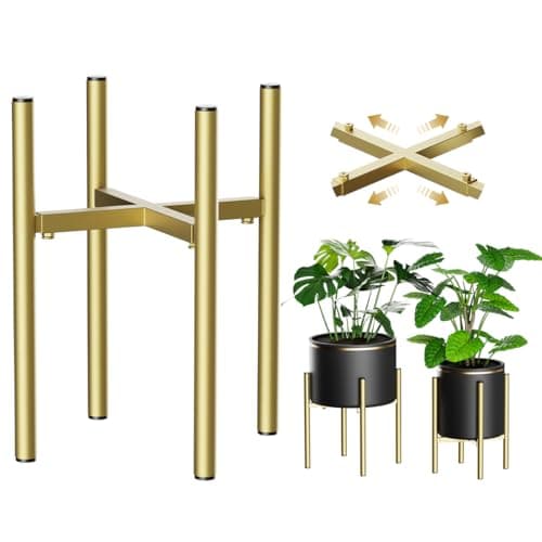 H HOMEXIN Adjustable Plant Stand Indoor, Metal Plant Stand 8 to 12 Inches, Single Floor Plant Pot Stand Mid Century Plant Holder for Indoor Outdoor Plants - Gold (Pot Not Include