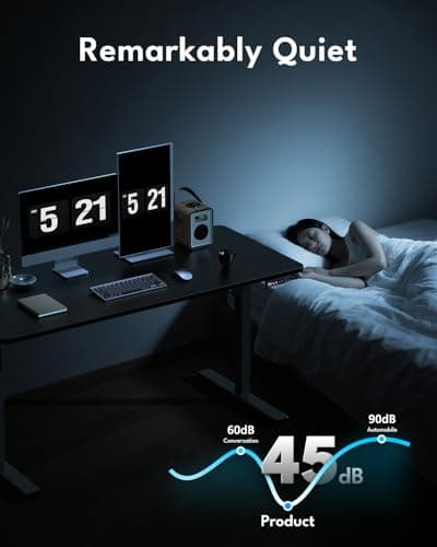 Zontera Standing Desk, Height Adjustable Electric Stand up Desk, 55 x 24 Inches Sit Stand Home Office Desk with Splice Board, Black Frame/Black Top 6