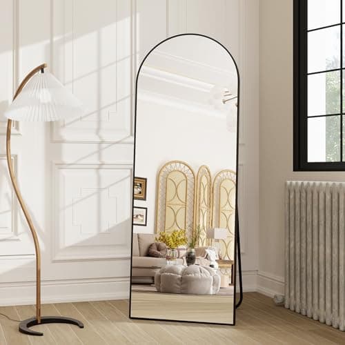 HARRITPURE 58"x18" Arched Full Length Mirror Free Standing Leaning Mirror Hanging Mounted Mirror Aluminum Frame Modern Simple Home Decor for Living Room Bedroom Cloakroom, Black 6