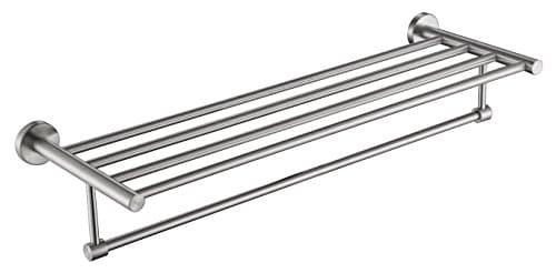 Premium Modern Towel Bar Rack w(24 Inches)- Stainless Steel, Water and Rust Proof, Top of The line Rack and Shelf (Single Hanging(Brushed)-Round Base)