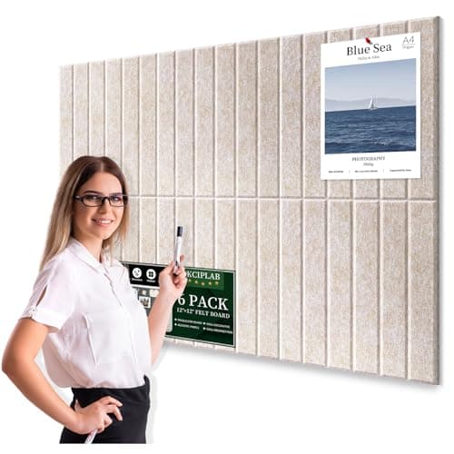 Large Cork Bulletin Board for Wall 36"x24", 6 Pack Felt Slat Wall Panel Tiles with 30 Pushpins, 25 Safe Removable Adhesive Tabs, Decorative Pin Board Tack Board for Office Home School