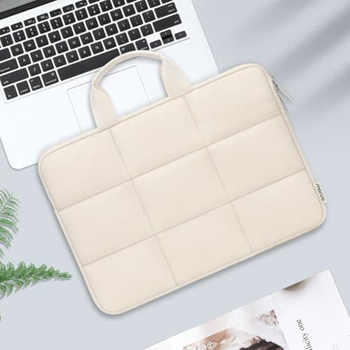 MOSISO Puffy Laptop Sleeve 13-13.3 inch, Compatible with MacBook Air 13 inch M3 M2 M1, Compatible with MacBook Pro 13/14 inch, Rectangle Quilted Carrying Case Laptop Cover for Women with Handle, Sand 5