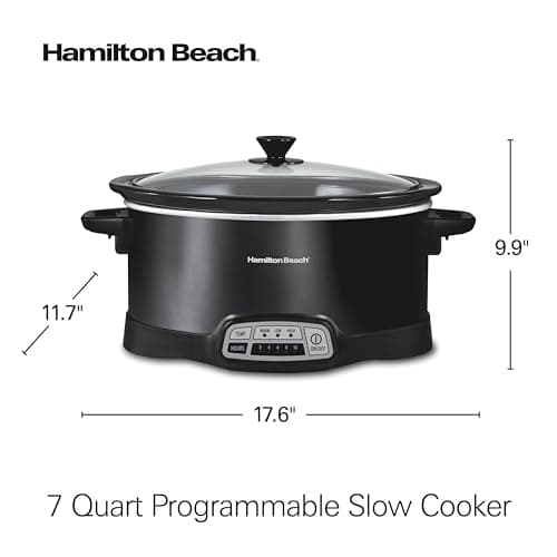 Hamilton Beach Portable 7 Quart Programmable Slow Cooker with Three Temperature Settings, Lid Latch Strap for Easy Travel, Dishwasher Safe Crock, Black (33474G) 8