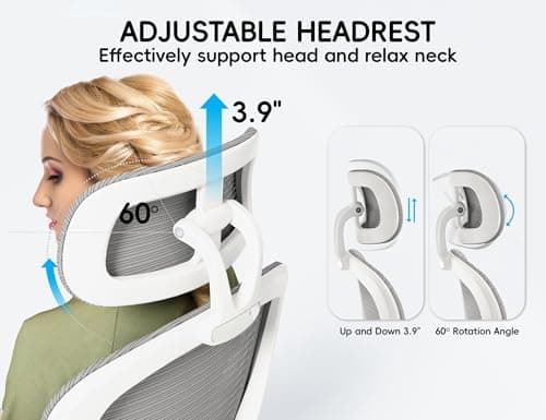 TRALT Office Chair - Ergonomic Office Chair with Back Support, Computer Chair - Home Office Desk Chairs, 330lbs Wide Seat Big and Tall Office Chairs with Headrest, Comfy Desk Chairs (Grey) 5