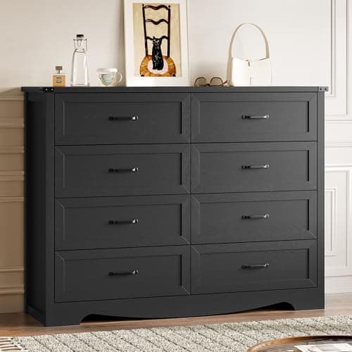 BORNOON 8-Drawer Dresser for Bedroom, Modern Wooden Chest of Drawers with Metal Handles, Anti-Tipping Design, Sturdy and Stable Storage Organizer for Living Room, Entryway, Home Office