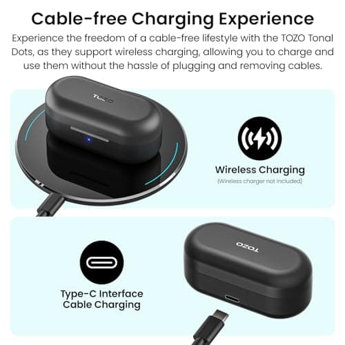 TOZO T12 Wireless Earbuds Bluetooth 5.3 Headphones, Call ENC Noise Cancelling Mic, 55Hrs Playtime App Customize EQ IPX8 Waterproof LED Digital Display Premium Sound Headset 5