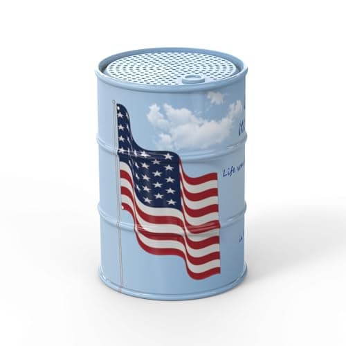 ONCHEER Oil Drum Wireless Bluetooth Speaker, Small Metal Speaker with American Flag Pattern, Mini Portable Speaker 12 Hours Playing Music, TWS Pairing Stereo Speaker, Gifts for Family, Friends