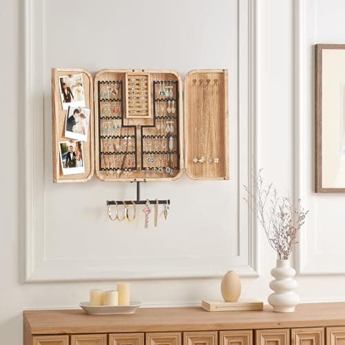 Pinzoveco Hanging Jewelry Organizer, Wall Mounted Jewelry Organizer for Earring Holder Organizer, Jewelry Cabinet Holder Jewelry Storage Box for Earrings, Necklaces, Bracelets, Ring Holder 7