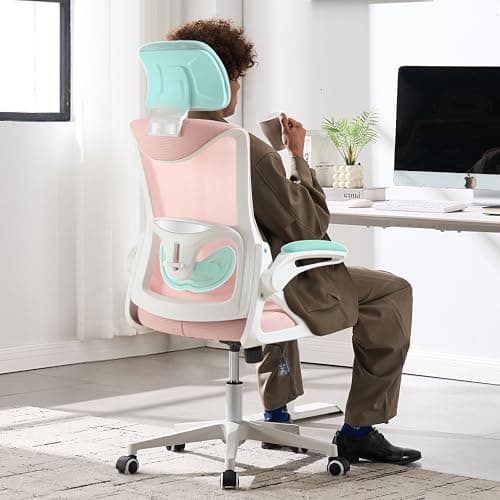 Fizzin Ergonomic Office Chair,Ergonomic Desk Chair with Headrest Mesh Computer Chair with High Back Adjustable Lumbar Support, Rolling Swivel Chairs with Wheel Armrests for Home Office(Pink) 8
