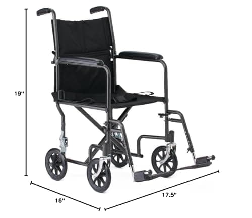 Black Hammertone Transport Chair, 19inch Seat, 300lbs Weight Capacity, Lightweight 8