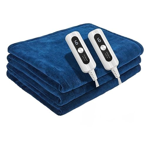 SNUGSUN Heated Blanket, Dual Controller Queen Size 84"x90", Microplush Flannel Electric Blanket, Soft & Anti-Pilling, Fast Heating 6 Levels & 10 Hours Auto-Off, Pageant Blue