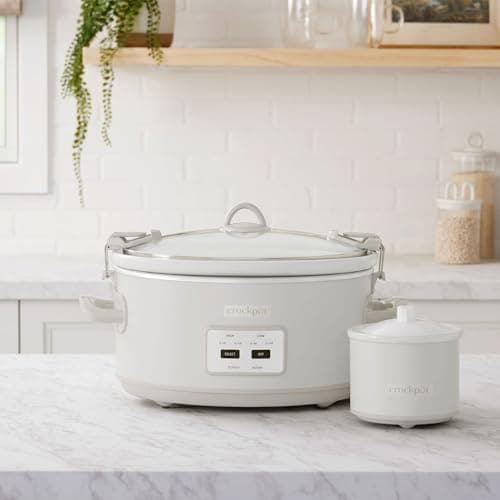 Crock-Pot 7 Quart Cook and Carry Slow Cooker with Touch Control, 4 Pre Programmed Settings, Removable Stoneware, and Locking Lid, Mushroom 5