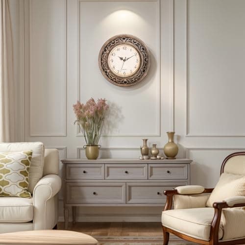 Pumtus Plastic Silent Wall Clock, 13 Inch Vintage Large Wall Clocks, Battery Operated Round Bathroom Clock, Non-Ticking Decorative Retro Analog Clocks for Living Room, Office, Kitchen, School 7