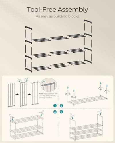 SONGMICS Shoe Rack, 3-Tier Shoe Organizer, Metal Storage Shelf, Upright or Upside Down, for 16-20 Pairs, Stackable, for Entryway, 11.8 x 36.2 x 21.7 Inches, Black ULSA303B02 7