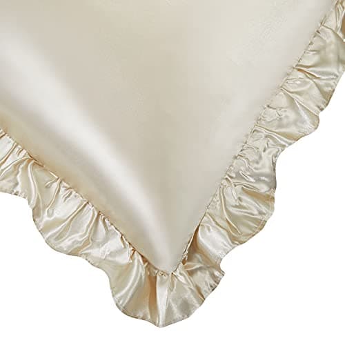 SiinvdaBZX Ruffled Queen Satin Pillowcase Set of 2, Beige Silky Satin Pillow Cases for Women Ruffle Pillow Shams Covers Princess Room Decoration, with Envelope Closure 6
