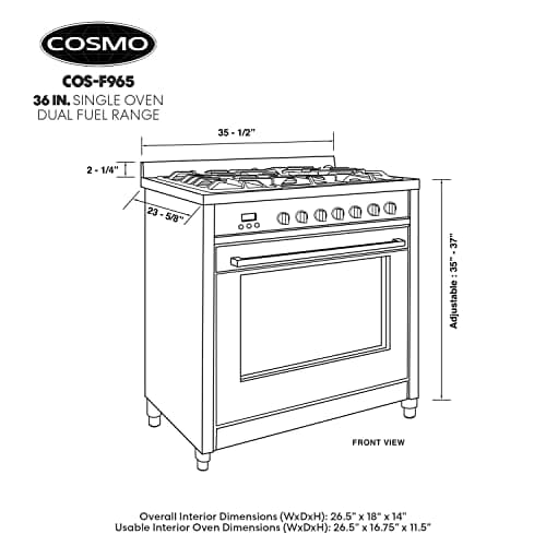 COSMO F965 36 in. Stellar Collection 3.8 cu. ft. Dual Fuel Range, 5 Sealed Burners, 8 Function Convection Oven in Stainless Steel 5