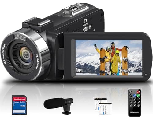 DINGETU Camcorder Video Camera 4K Ultra HD 44MP Vlogging Camera for YouTube 18X Digital Zoom Camcorder 3.0" IPS Screen Video Recorder with External Mic, Controller, 2 Batteries and 32G SD Card