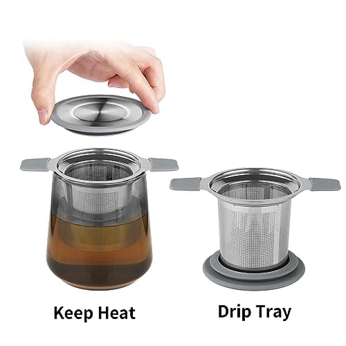 Ohtomber Tea Infuser Strainers, Stainless Steel Loose Leaf Tea Strainer Stepper with Heat Proof Double Handles, Extra Fine Mesh Ball Infusers, Diffuser Holder Filter for Mugs 6