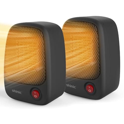 shinic Small Space Heater, 500W Portable Electric PTC Ceramic Heater with Fast Heating, Overheat Protection, Safe and Quiet Personal Heater for Indoor Use, Desk Home Office Bedroom,Black,2 Pack