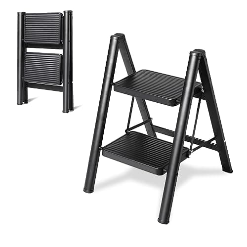 2 Step Ladder Folding Step Stool, Heavy Duty 330 Lbs Load Stepladder, Small Kitchen/Closet Ladder for Adults/Kids, Lightweight Step Ladder 2 Step Folding with Anti-Slip Wide Pedal for Home by OOSOFITT